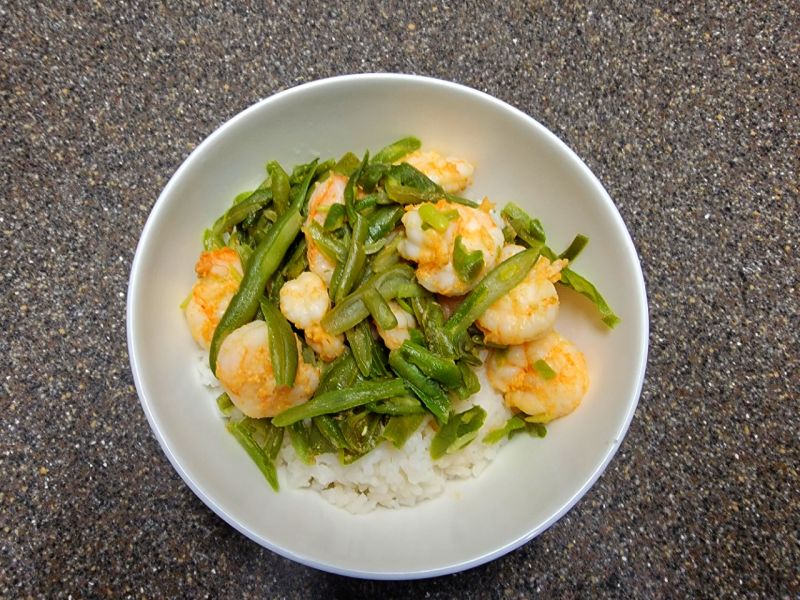 Sriracha Shrimp & Green Beans On Coconut Rice